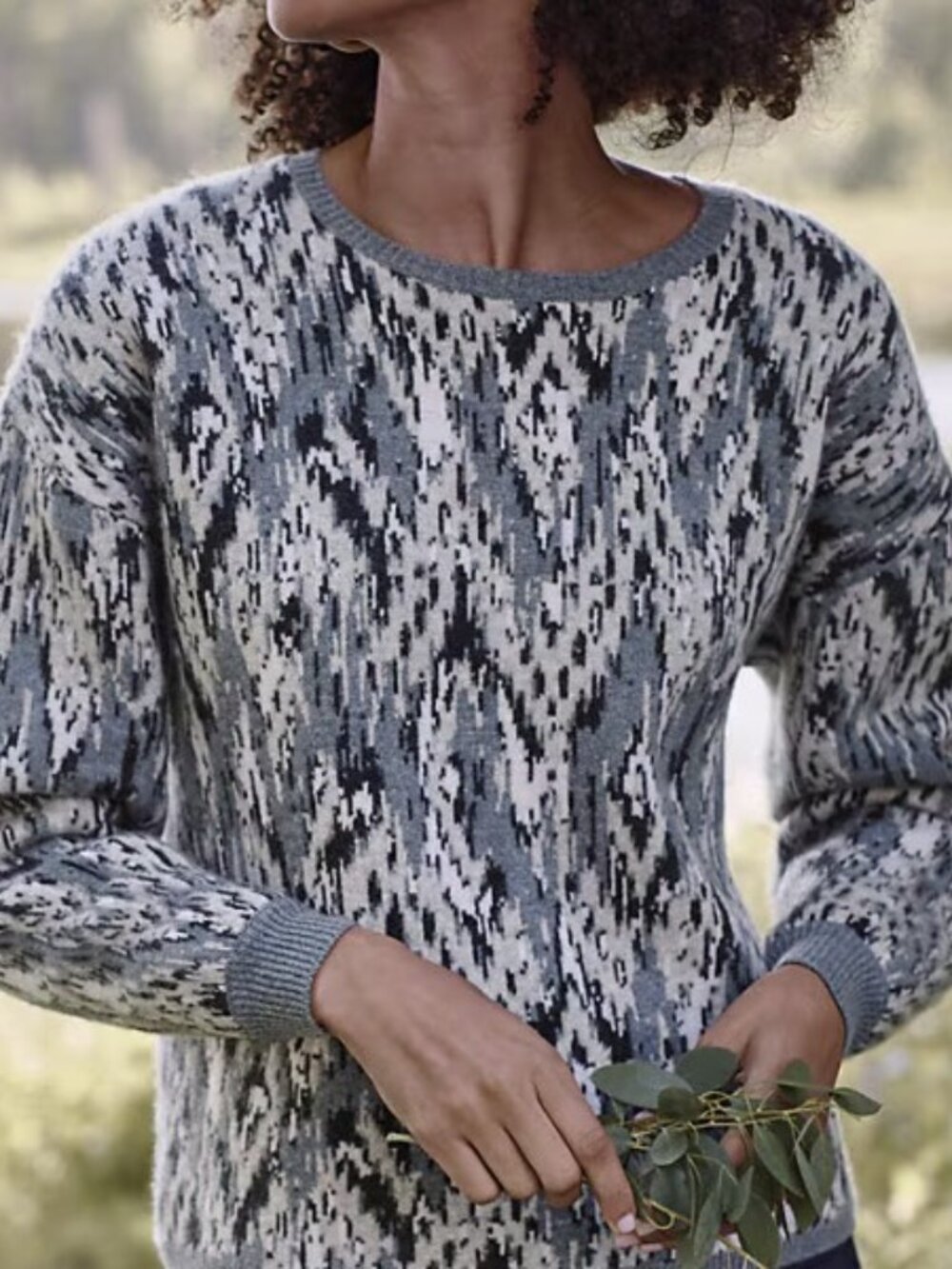 Garnet Hill 100% Cashmere Ikat Sweatshirt Crew Neck Sweater Size Small
